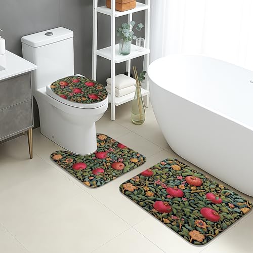 Obstgarten-Badematten-Set, 3-teilig, buntes Blumenmuster, saugfähig, rutschfest, U-förmig, waschbar, Frühlingsdekoration, schnell trocknend, Flanell-Badezimmerteppich-Set von Generic