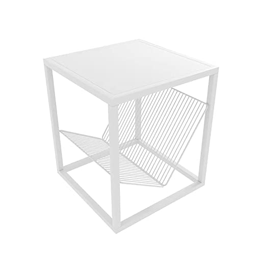 Occasional Tables Nachttisch aus Eisen, quadratischer Beistelltisch mit Zeitungsständer, Mini-Sofatisch, Kaffee- und Snacktisch, Weiß/Schwarz/Gold (Größe: 40 x 40 x 45 cm, Farbe: Weiß) von Generic