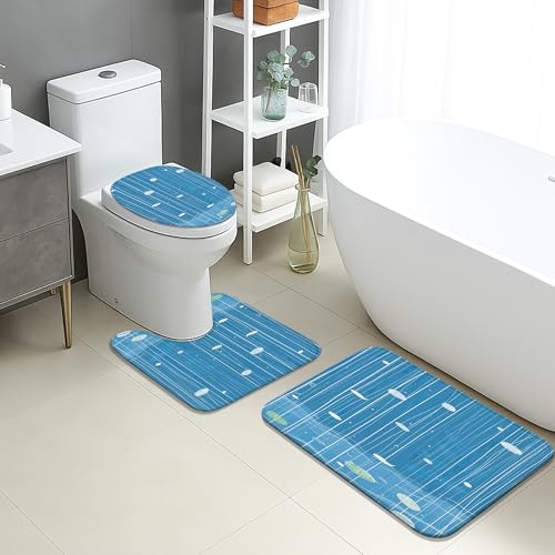 Ocean Badezimmermatten-Set, 3-teilig, blau, abstraktes Regentropfenmuster, saugfähig, rutschfest, WC-Vorleger, U-förmig, waschbar, modern, Sommer, schnell trocknend, Memory-Schaum Ocean Badezimmermatten-Set, 3-teilig, blau, abstraktes Regentropfenmuster, saugfähig, rutschfest, WC-Vorleger, U-förmig, waschbar, modern, Sommer, schnell trocknend, Memory-Schaum von Generic