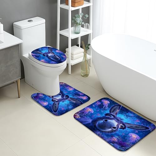Ocean Badezimmermatten-Set, 3-teilig, lustiger Esel, Quallen, saugfähig, rutschfest, WC-Vorleger, U-förmig, waschbar, schnell trocknend, Memory-Schaum-Set Ocean Badezimmermatten-Set, 3-teilig, lustiger Esel, Quallen, saugfähig, rutschfest, WC-Vorleger, U-förmig, waschbar, schnell trocknend, Memory-Schaum-Set von Generic