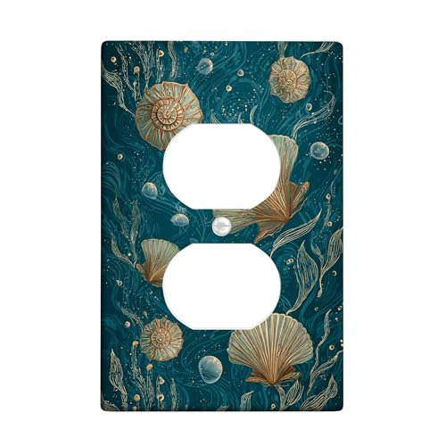Ocean Shells Lichtschalter-Abdeckplatten/Steckdosenabdeckungen, blaugrüne Küstendekoration für Heimakzente, thermoplastische Wandplatten, Standardgröße, Einzel-Duplex-Steckdose Ocean Shells Lichtschalter-Abdeckplatten/Steckdosenabdeckungen, blaugrüne Küstendekoration für Heimakzente, thermoplastische Wandplatten, Standardgröße, Einzel-Duplex-Steckdose von Generic