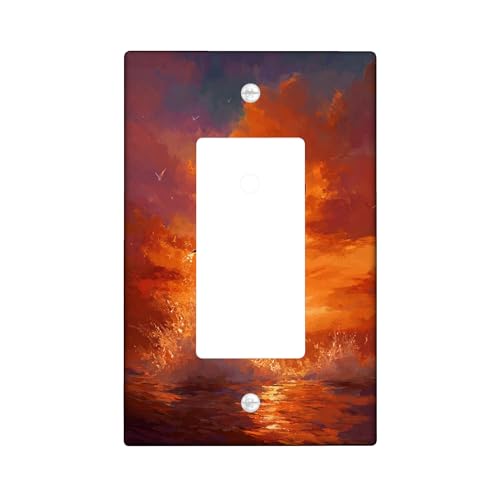 Ocean Sunset Lichtschalter-Abdeckplatte/Hai-Steckdosenabdeckungen, lebendige orangefarbene Wellen für Küstendekoration, thermoplastische Wandplatten, Standardgröße, Einzelwippe Ocean Sunset Lichtschalter-Abdeckplatte/Hai-Steckdosenabdeckungen, lebendige orangefarbene Wellen für Küstendekoration, thermoplastische Wandplatten, Standardgröße, Einzelwippe von Generic