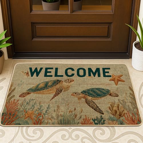 Ocean Turtle Fußmatte, blaugrün, Willkommensmatte für Sommer, Stranddekoration, Gummi, wasserdicht, rutschfest, für den Innen- und Außenbereich, 73,2 x 43,2 cm von Generic