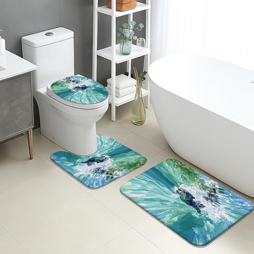 Ocean Waves Badezimmermatten-Set, 3-teilig, wasserblau, abstrakte Kunst, saugfähig, rutschfest, WC-Vorleger, U-förmig, waschbar, Sommer, Strand, schnell trocknend, Memory-Schaum, Badezimmerteppich-Set Ocean Waves Badezimmermatten-Set, 3-teilig, wasserblau, abstrakte Kunst, saugfähig, rutschfest, WC-Vorleger, U-förmig, waschbar, Sommer, Strand, schnell trocknend, Memory-Schaum, Badezimmerteppich-Set von Generic