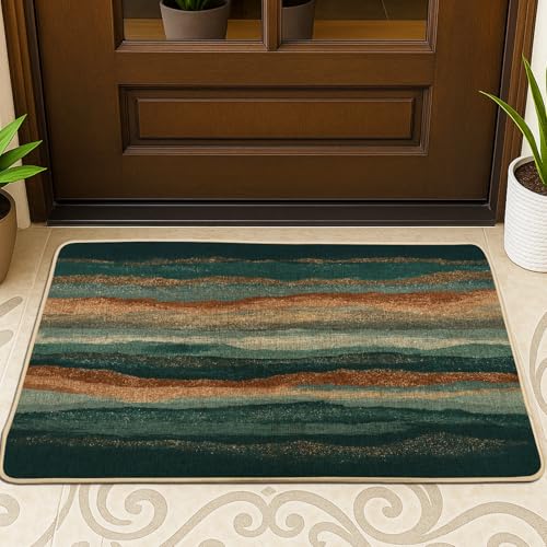 Ocean Waves-Fußmatte, blaugrün und braun, Fußmatte für Außen- und Innenbereich, moderne Dekoration, Gummi, wasserdicht, rutschfest, staubabsorbierend, leicht zu reinigen, 73 x 43 cm von Generic