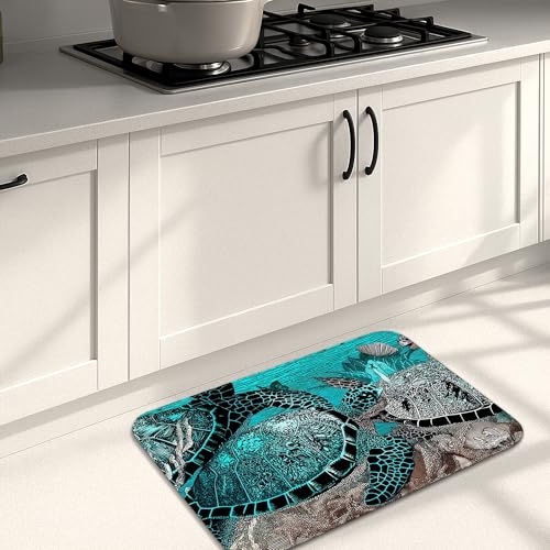 Oceanic Küchenmatten für Boden, türkisfarbene Schildkröten, künstlerische, weiche Matten, gepolstert, bequem, waschbar, rutschfest, Dekor-Teppiche für Küchenspüle, Waschküche, Badezimmer, 50,8 x 78,9 von Generic