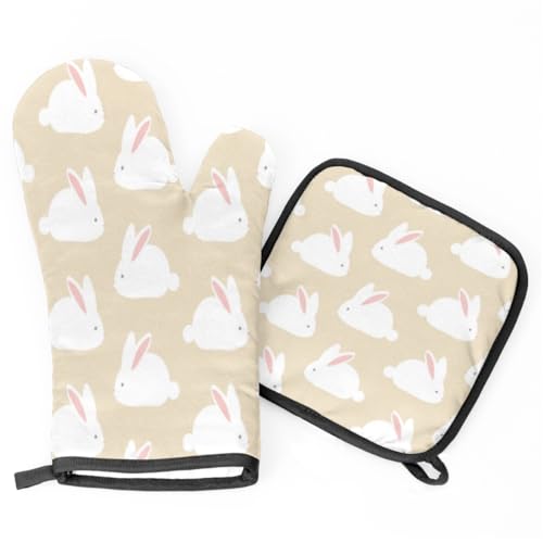 Ofenhandschuhe Niedliche Cartoon-Häschen Kochhandschuhe Waschbare Grillhandschuhe Hitzeresistente Topflappen Set Für Backen Barbecue Kochen Ofenhandschuhe Niedliche Cartoon-Häschen Kochhandschuhe Waschbare Grillhandschuhe Hitzeresistente Topflappen Set Für Backen Barbecue Kochen von Generic