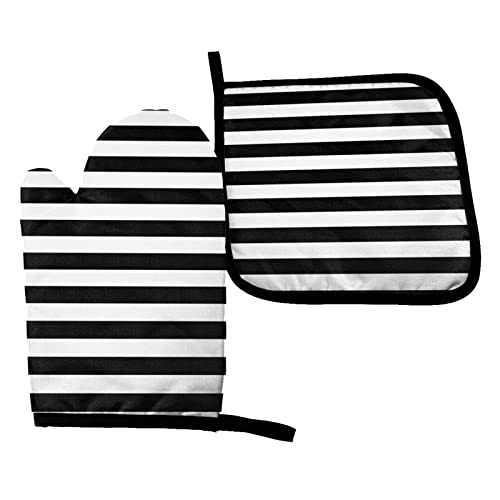 Ofenhandschuhe Schwarz-Weiße Streifen Topfhandschuhe Premium Qualität Topflappen Set Hitzeresistente Grillhandschuhe Für Grillen Kochen Barbecue von Generic