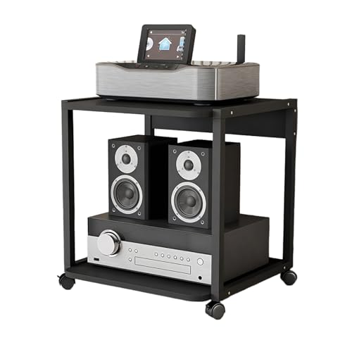 Offener CD-Player-Ständer HiFi Rack, Beweglicher AV-Media-Ständer mit Rädern, StereoKomponenten Rackschrank, Medienaufbewahrungsschrank für Plattenspieler(50cm/19.7in) von Generic