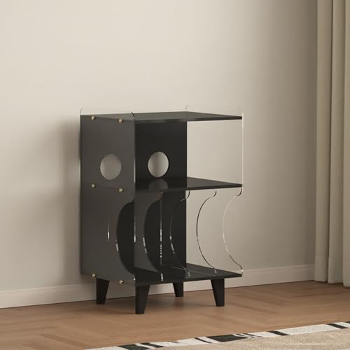 Offener CD-Player-Ständer HiFi Rack aus Holz & Acryl, Audio-Komponenten Entertainment-Center Schallplattenständer, für Verstärker Plattenspieler Stereo-Receiver(Black) von Generic