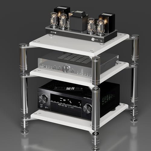 Offener CD-Player-Ständer HiFi Rack aus Holz & Stahl AV-Medienständer, StereoKomponenten Rackschrank, Entertainment-Center Schallplattenständer(White,61cm/24in) von Generic