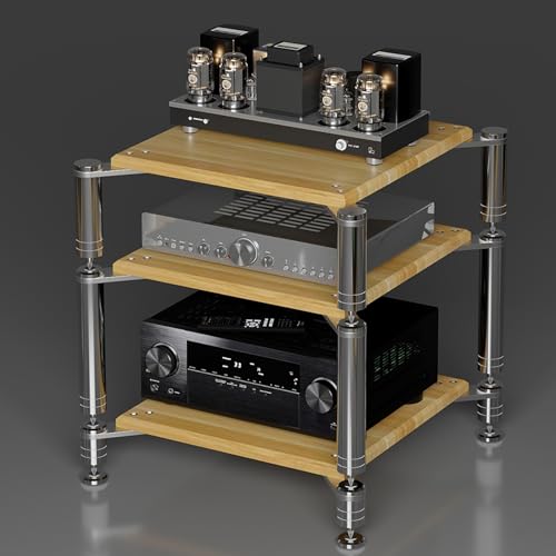 Offener CD-Player-Ständer HiFi Rack aus Holz & Stahl AV-Medienständer, StereoKomponenten Rackschrank, Entertainment-Center Schallplattenständer(Yellow,61cm/24in) von Generic
