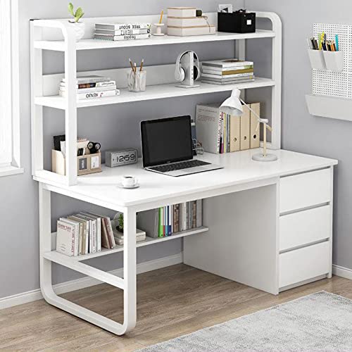 Office Desk with 3 Drawers & Bookshelf - Industrial Study Table for Home & Office (White 47 Inches) - Modern Workspace Furniture for Productivity von Generic