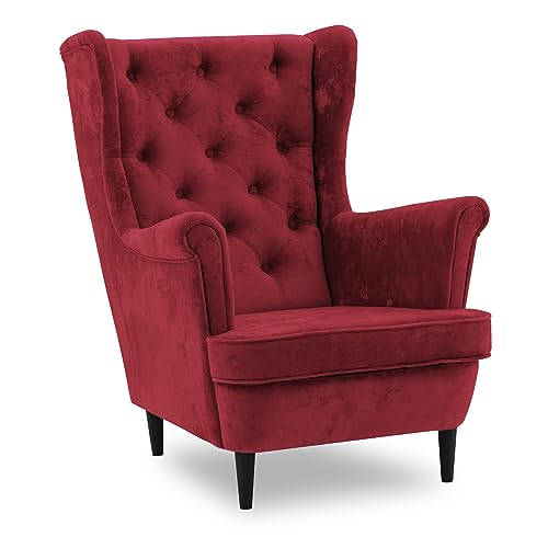 Ohrensessel ARULA 1, Sessel Wohnzimmer, Ohrensessel bunt. Loungesessel Fernsehsessel Relaxsessel Wohnzimmersessel Couchsessel Armsessel Polstersessel Lounge (Eureka 2137 Füße Farbe schwarz) von Generic