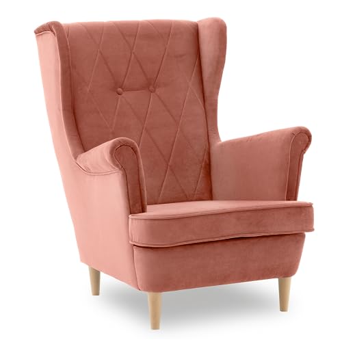 Ohrensessel CREM, Sessel Wohnzimmer, samt, Ohrensessel bunt. Loungesessel Fernsehsessel Relaxsessel Wohnzimmersessel Couchsessel Armsessel Polstersessel Lounge (Kronos 29, Füße Farbe Natürlich) von Generic