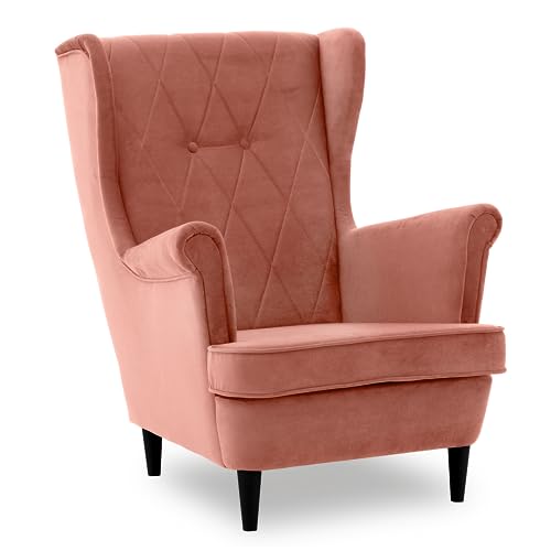 Ohrensessel CREM, Sessel Wohnzimmer, samt, Ohrensessel bunt. Loungesessel Fernsehsessel Relaxsessel Wohnzimmersessel Couchsessel Armsessel Polstersessel Lounge (Kronos 29, Füße Farbe Schwarz) von Generic