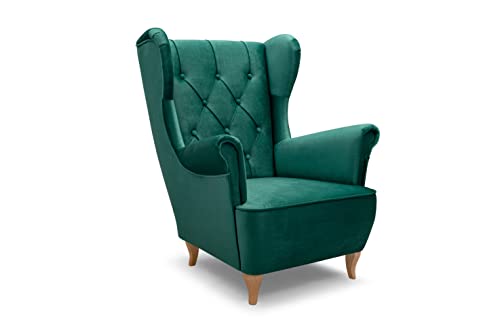 Ohrensessel Lesesessel 75 x 104 x 85 cm - Sessel Wohnzimmer Dekorative „Caro“-Steppung - Stillsessel Sessel & Stühle Grün von Generic