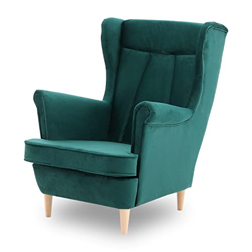 Ohrensessel Valia, Sessel Wohnzimmer, samt, Ohrensessel bunt. Loungesessel Fernsehsessel Relaxsessel Wohnzimmersessel Couchsessel Armsessel Polstersessel Lounge (Füße Farbe Buche, Monolith 37) von Generic