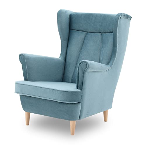 Ohrensessel Valia, Sessel Wohnzimmer, samt, Ohrensessel bunt. Loungesessel Fernsehsessel Relaxsessel Wohnzimmersessel Couchsessel Armsessel Polstersessel Lounge (Füße Farbe Buche, Monolith 72) von Generic