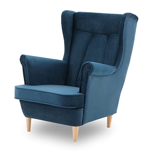 Ohrensessel Valia, Sessel Wohnzimmer, samt, Ohrensessel bunt. Loungesessel Fernsehsessel Relaxsessel Wohnzimmersessel Couchsessel Armsessel Polstersessel Lounge (Füße Farbe Buche, Monolith 77) von Generic