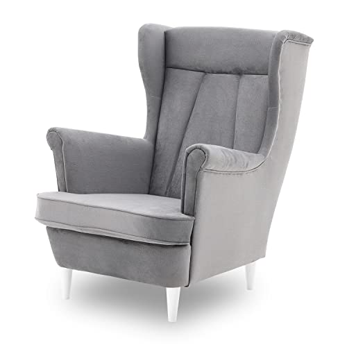 Ohrensessel Valia, Sessel Wohnzimmer, samt, Ohrensessel bunt. Loungesessel Fernsehsessel Relaxsessel Wohnzimmersessel Couchsessel Armsessel Polstersessel Lounge (Füße Farbe weiß, Monolith 85) von Generic