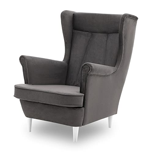 Ohrensessel Valia, Sessel Wohnzimmer, samt, Ohrensessel bunt. Loungesessel Fernsehsessel Relaxsessel Wohnzimmersessel Couchsessel Armsessel Polstersessel Lounge (Füße Farbe weiß, Monolith 92) von Generic