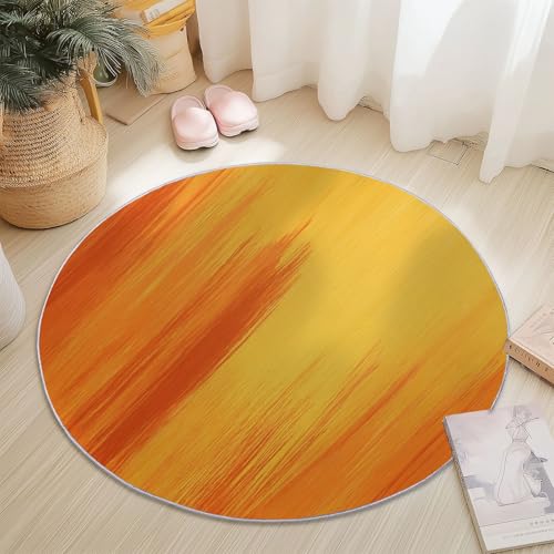 Orange Gelb Runder Teppich 150 cm, Weich Kurzflor Rutschfester Abstrakt Malerei Textur Bedruckter Waschbar Runder Teppich - für Schlafzimmer Flur Wohnzimmer Couchtisch von Generic