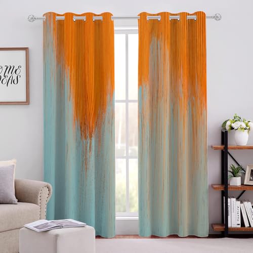 Orange-Grüner Farbverlauf Verdunklungsvorhänge H175 X B140cm Abstrakte Kunst Modern Thermovorhang Hitzeschutz Vorhang Blickdicht mit Ösen Gardinenschals mit Schlaufen 2er Pack von Generic
