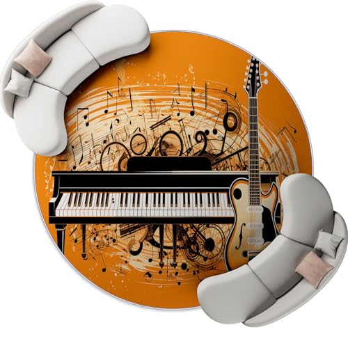 Orange Schwarz Waschbarer Runder Teppiche 160 cm Weicher Runder Teppich Rutschfester, Retro Klaviertasten Gitarre Bedruckter Teppich Für Wohnzimmer Esszimmer Schlafzimmer Flächenteppich Orange Schwarz Waschbarer Runder Teppiche 160 cm Weicher Runder Teppich Rutschfester, Retro Klaviertasten Gitarre Bedruckter Teppich Für Wohnzimmer Esszimmer Schlafzimmer Flächenteppich von Generic