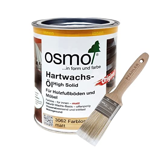 Osmo Hartwachs-Öl Original 3062 0,75 l farblos matt für innen + Flächenstreicher Pinsel Gratis. Holzschutzmittel Landhausdielen Korkfußboden Möbeloberflächen von Generic