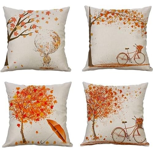 Generic Oumao Dekorativer Herbst Herbst Stil Wurfkissenbezug Ahornblatt Fahrrad Baum Kissen Fall Shell Kissenbezug für Auto Sofa Bett Couch 45,7 x 45,7 cm von Generic