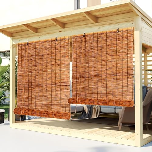 Outdoor Bambusrollo Mit Seitenzug Anti-UV Bambus Raffrollo Lichtdurchlässig Schilf Vorhang Sichtschutz Schilfvorhänge Einfache Montage(150x250CM/59x98IN(WxH)) von Generic