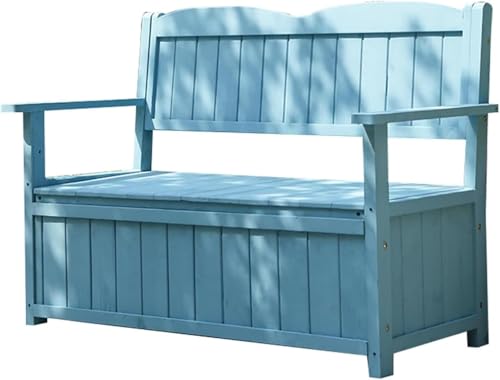 Outdoor-Bank Mit Stauraum, Terrassenbank Aus Holz Mit Rückenlehne, Gartenbank Mit 2-sitzer-behälter, Perfekt Für Gartengeräte Und Poolspielzeug, Blue von Generic