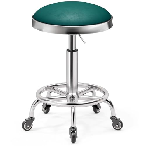 Outdoor Barhocker Frisierstuhl aus PU-Leder, Drehbarer Rollhocker mit Fußstütze, Hochbelastbares Fahrgestell, 360°-Drehung, Leicht zu Reinigen(Green) von Generic