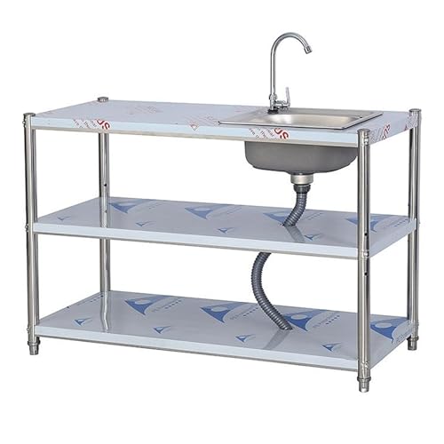 Outdoor Edelstahlspüle 1 Becken Mobiles Waschbecken mit Wasserhahn Freistehende Küchenspüle für Garten Werkstatt Camping 120x50x80 cm von Generic
