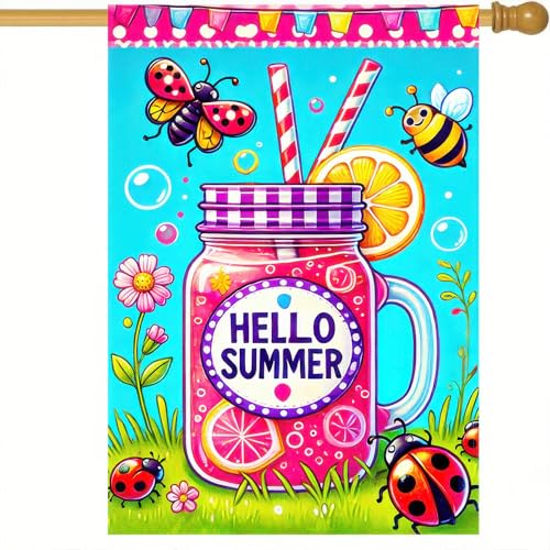 Outdoor-Flaggen Hallo Sommer, Buntes Hallo Einmachglas 30X45Cm Hofbanner Druck Uv-Beständig Banner Für Heimdekoration Urlaub Haus von Generic