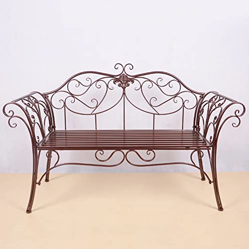 Outdoor Garden Bench Retro Metall 2-Sitzer mit gebogener Rückenlehne und Armrest Easy Assembly Cast Iron Bench für Patio Veranda Yard in Bronze Farbe von Generic