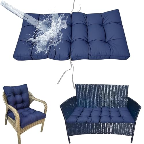 Outdoor Hochlehner Stuhlkissen 106x53cm - Dick Wasserdicht Gartenbank Auflage Polster Sitzkissen Mit Bändern Für Rattanmöbel Sonnenliege Terrassenstuhl(Dark Blue) von Generic