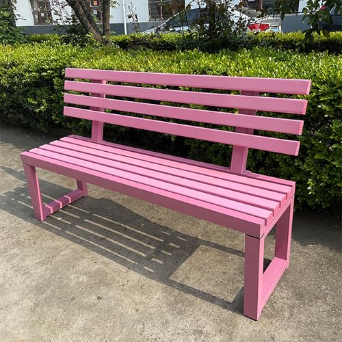 Outdoor Holz Bench mit Backrest Einfache Montage Garten Park Sitz 150cm/59in Porch Patio Möbel Stilvolle Pink Slatted Design von Generic