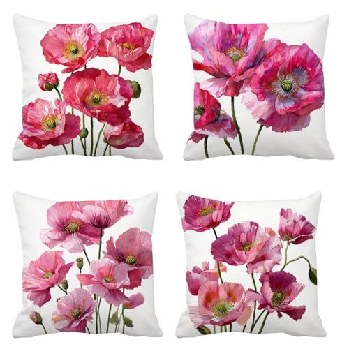 Outdoor Kissen 4er Set Kissenbezug 40x40, Blume Leinen Kissenbezug Rosa Quadratische wasserdichte Kopfkissenbezug Outdoor Kissen Doppelseitiges Muster für Wohnzimmer Garten Stuhl Dekoration s-127 Outdoor Kissen 4er Set Kissenbezug 40x40, Blume Leinen Kissenbezug Rosa Quadratische wasserdichte Kopfkissenbezug Outdoor Kissen Doppelseitiges Muster für Wohnzimmer Garten Stuhl Dekoration s-127 von Generic