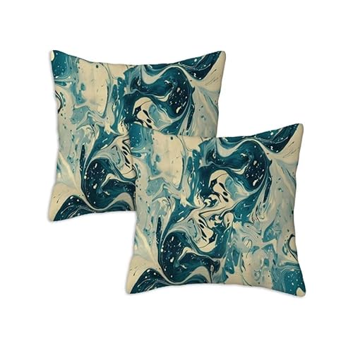 Outdoor Kissen Cyan Kissenbezug 40x40 cm, Leinen Wasserfest Dekokissen Abstrakt 2er Set Wetterfest Kissenbezüge mit Verstecktem Reißverschluss, Outdoor Dekorative Garten Couch Terrasse Balkon Z-944 von Generic