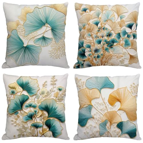 Outdoor Kissen Türkis Kissenbezug 50x50 cm 4er Set Sofakissen Ginkgoblatt Outdoor Kissenhülle wasserdichte Leinen Doppelseitiger Gedruckte Zierpolster für Garten Balkon Indoor Deko,Gifts z-355 Outdoor Kissen Türkis Kissenbezug 50x50 cm 4er Set Sofakissen Ginkgoblatt Outdoor Kissenhülle wasserdichte Leinen Doppelseitiger Gedruckte Zierpolster für Garten Balkon Indoor Deko,Gifts z-355 von Generic