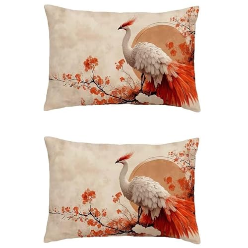 Outdoor Kissen Wetterfest Phoenix Kissenbezug 50x90cm Große Rechteckig Kissen Retro Double Sided Printing Zierkissenbezüge Leinen Couch 2er Set Kissenbezüge für Wohnzimmer Herbst Balkon Deko l-m211 von Generic