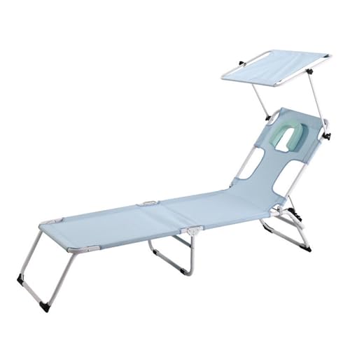 Outdoor Liegestuhl Mit Sonnenschutz Sonnenliege Mit Gesichtsöffnung Und 3-Fach Verstellbarer Rückenlehne Bis 160 Kg Belastbar, Für Garten Strand Pool(Blue) von Generic