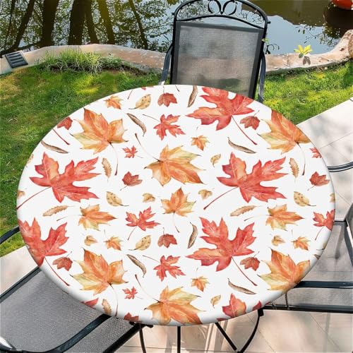 Outdoor Runde Tischdecke mit Gummizug Ø 36in(90cm) - Elastisch Garten tischdecke mit Rotes Ahornblatt Muster von Generic