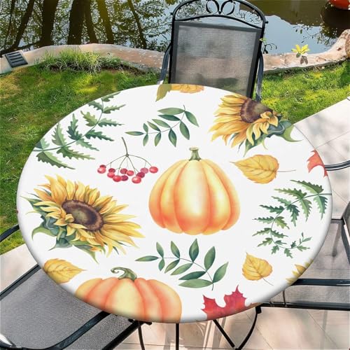 Outdoor Runde Tischdecke mit Gummizug Ø 36in(90cm) - Elastisch Garten tischdecke mit Runder Kürbis Muster von Generic