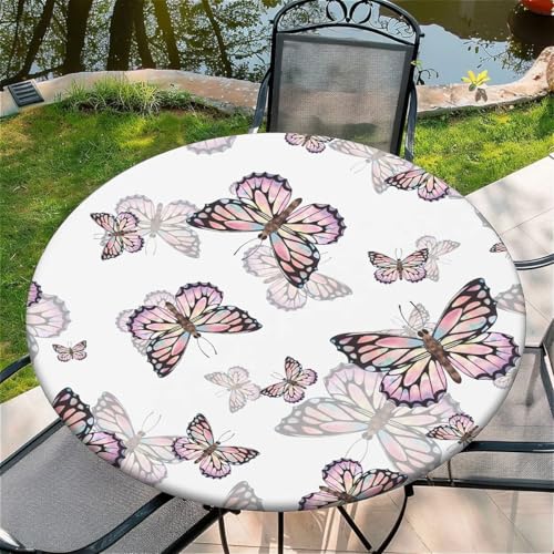 Outdoor Runde Tischdecke mit Gummizug Ø 44in(110cm) - Elastisch Garten tischdecke mit Schmetterlingsschatten Muster Passend für 95-105cm breite Tische von Generic