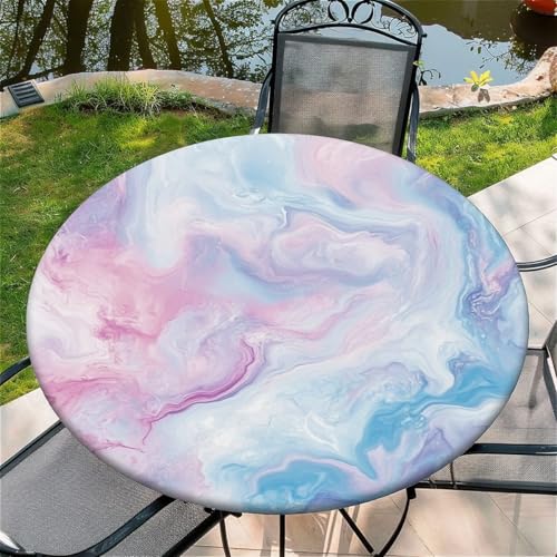 Outdoor Runde Tischdecke mit Gummizug Ø 44in(110cm) - Elastisch Garten tischdecke mit Rosa Batikfarbe Passend für 95-105cm breite Tische von Generic