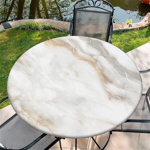 Outdoor Runde Tischdecke mit Gummizug Ø 44in(110cm) - Elastisch Garten tischdecke mit Weißer Marmor Passend für 95-105cm breite Tische von Generic