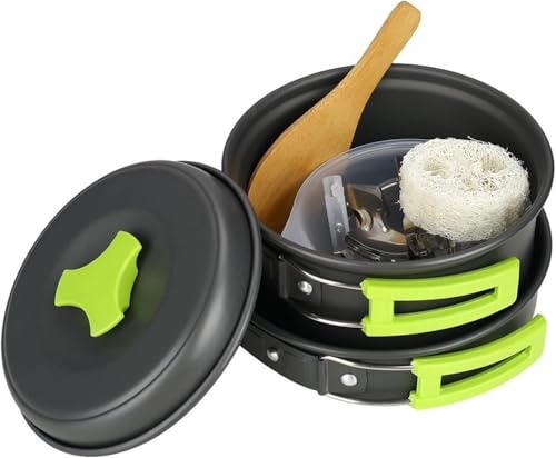 Outdoor Tragbares Camping Topf Set 1-2 Personen Picknick Barbecue Topf Geschirr, Greenhandle von Generic